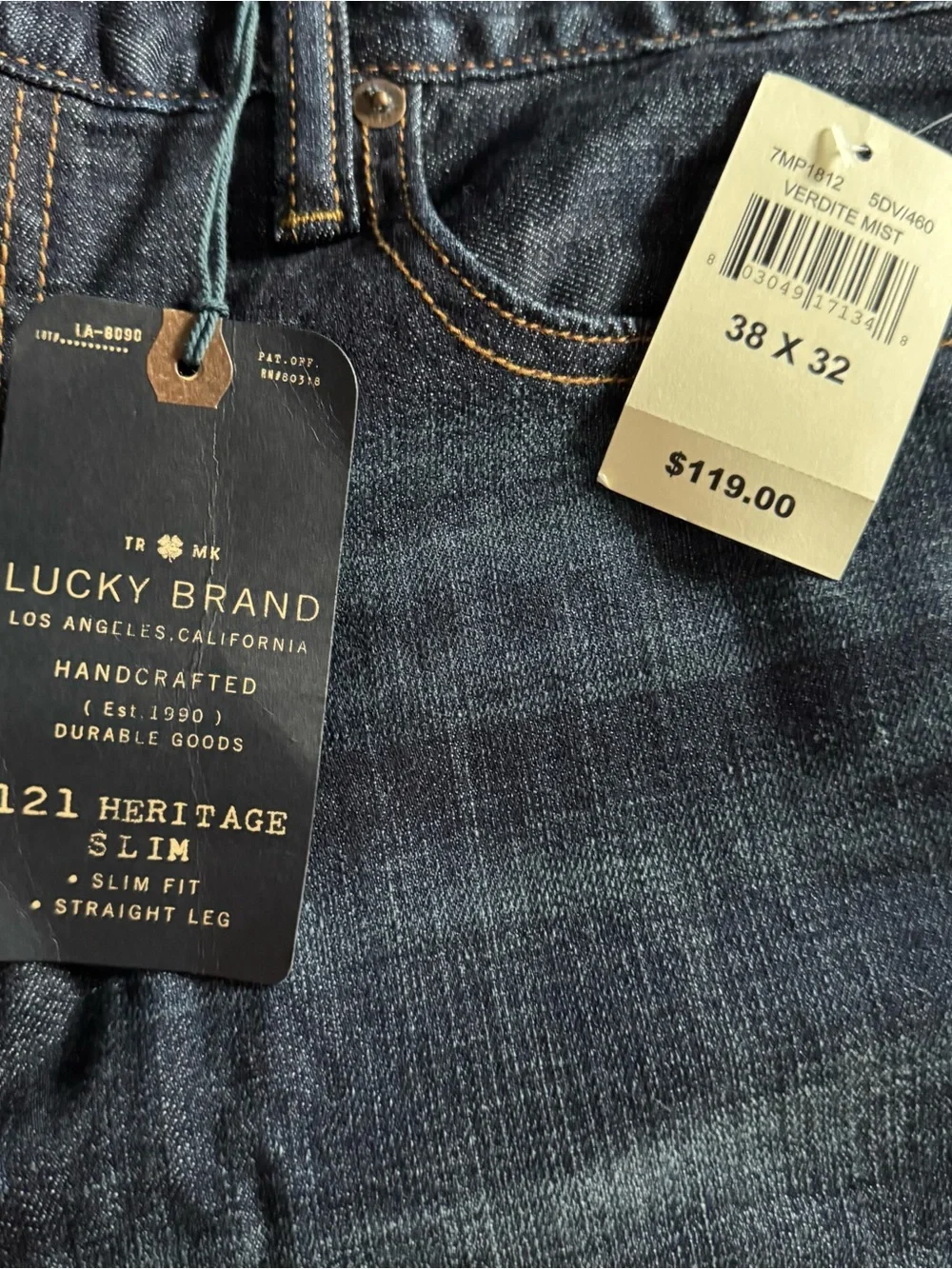 Lucky Brand 121 Heritage Slim Jeans Men’s‎ 38x32 Dark Wash Straight Leg NWT